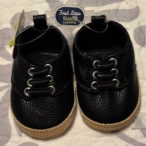 First Steps Black Baby Slip-On Shoes